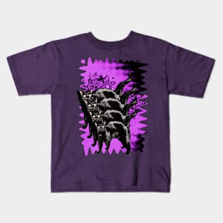 Psychedelic Black Cat Funny Purple Melty colorful background surreal collage Kids T-Shirt